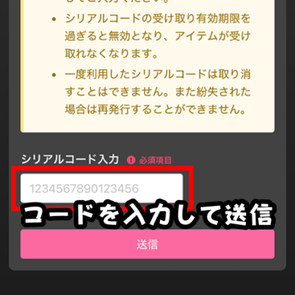 コードを入力して送信